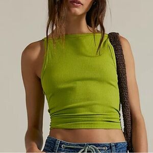 We The Free Green Ribbed Fitted Crop Tank Top